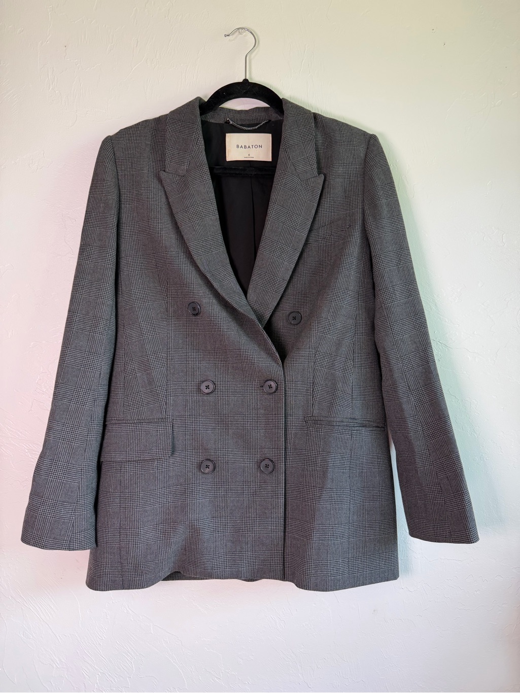 Babaton Gray Plaid Double-Breasted Blazer Size 6